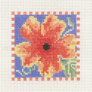 Hand painted needlepoint canvas Thunbergia 13 mesh 3 1/2&quot; square