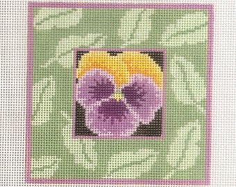 Hand painted needlepoint canvas Pansy 4 inches