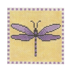 Hand painted needlepoint canvas Dragonfly square 3 inches