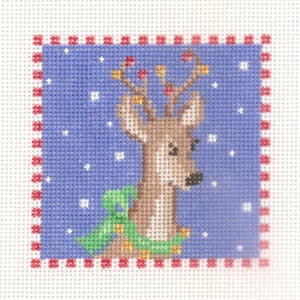 Hand painted needlepoint canvas Reindeer ornament 3 inches
