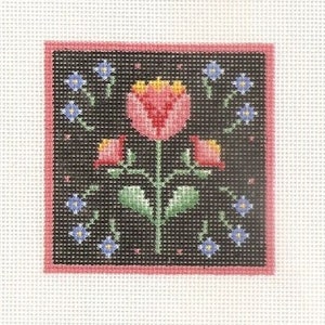 Hand painted needlepoint canvas folk art square #1