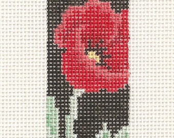 Hand painted needlepoint canvas Poppy Bookmark 8" x 1 1/4"