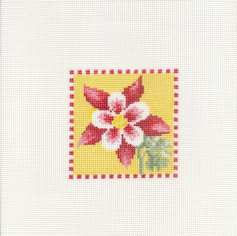 Hand Painted Needlepoint Canvas Columbine Square 3 Inches Etsy