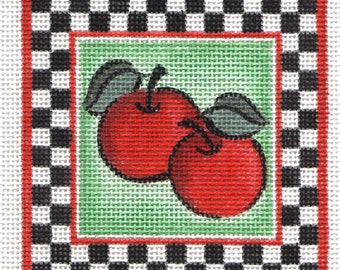 Hand painted needlepoint canvas Apple square 3 1/2 inches