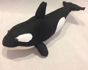 Black and white stuffed killer whale/plushie/whale lover gift