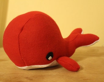 Sale - Solid red fleece stuffed whale/nursery decor