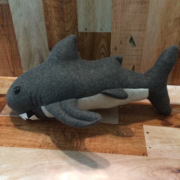 Shark plushie, grey stuffed shark,shark toy, great white shark