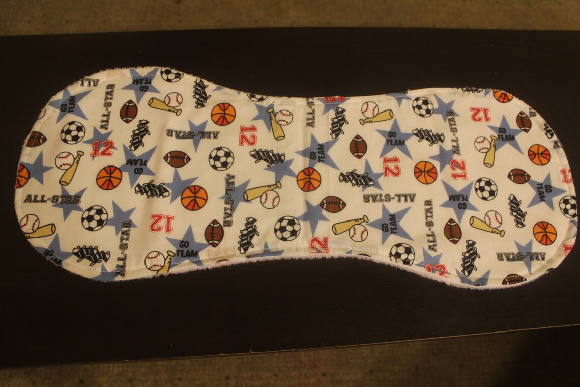 White Sports Themed Baby Bib and Burp Cloth Set Etsy