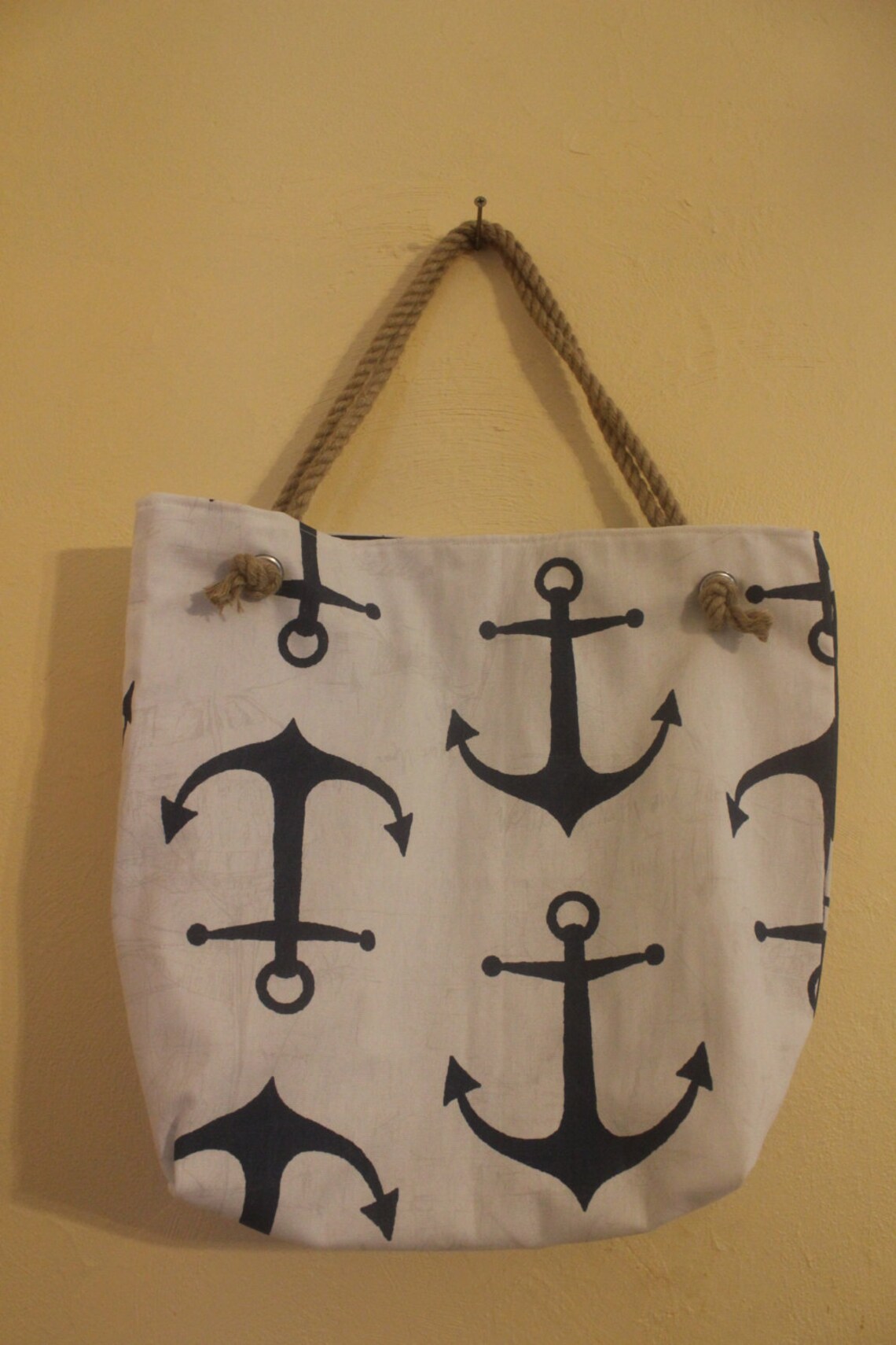 Navy Anchor Nautical Large Rope Beach Tote | Etsy