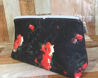 Black and red roses make up bag/cosmetic bag/toiletry bag