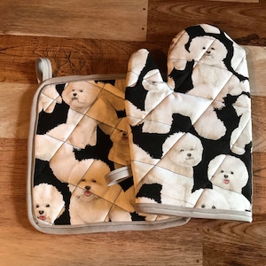 Bichon themed insulated/quilted pot holder set/individual