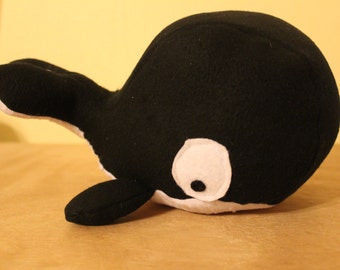 Sale - Black and white fleece stuffed killer whale/nursery decor