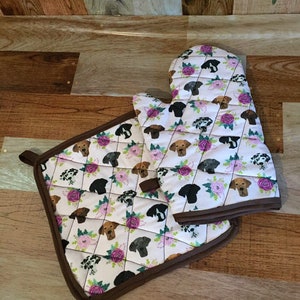 Great dane pot holder and oven mitt individual/set, insulated,quilted