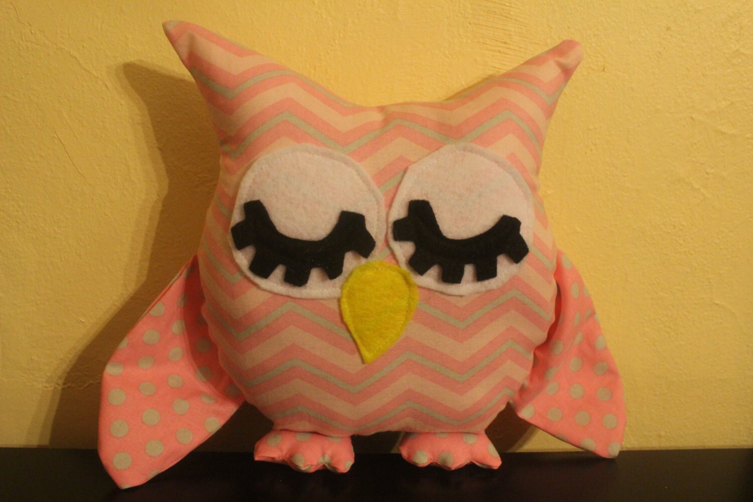 Pink chevron stuffed owl, pillow,owl decor, SALE