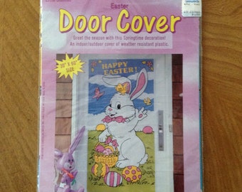 Front Door Easter Décor, Outdoor Happy Easter Door Mural, Easter Bunny Banner, Weather Resistant Plastic Door Hanger