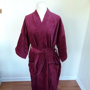 Pierre Cardin Men&#39;s Burgundy Terry Robe, NWT 70s Cotton Wrap Style Housecoat with Pockets, One Size Gift for Him or Her