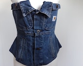 Custome Women 39 s Denim Corset Top, Lace Up Strapless Corset Made From Repurposed Carhartt Jean Jacket, Overbust Waist Trainer