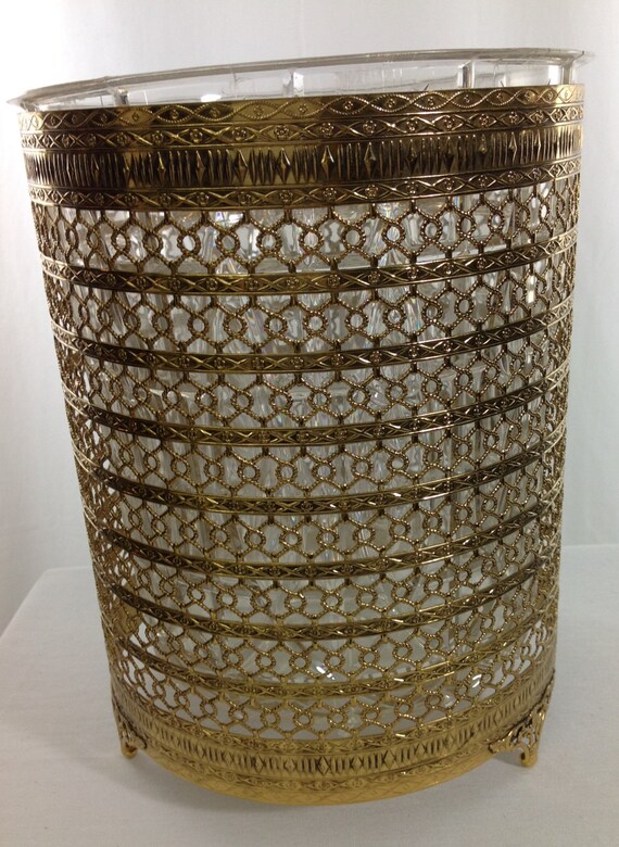 Gold Waste Bin 70s Gold Filigree Metal Waste Basket with Etsy