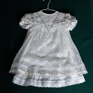 Toddler Girls&#39; Vintage Gunne Sax White Lace Dress by Jessica McClintock, Short Puffy Sleeve Two-Tier Lace Dress Size 3T, Birthday Wedding