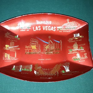 Vintage Vegas Trinket Tray, Fabulous Las Vegas Travel Souvenir in Red or Black, Desert Inn, The Stardust Tropicana Vegas Hotels Retro Decor