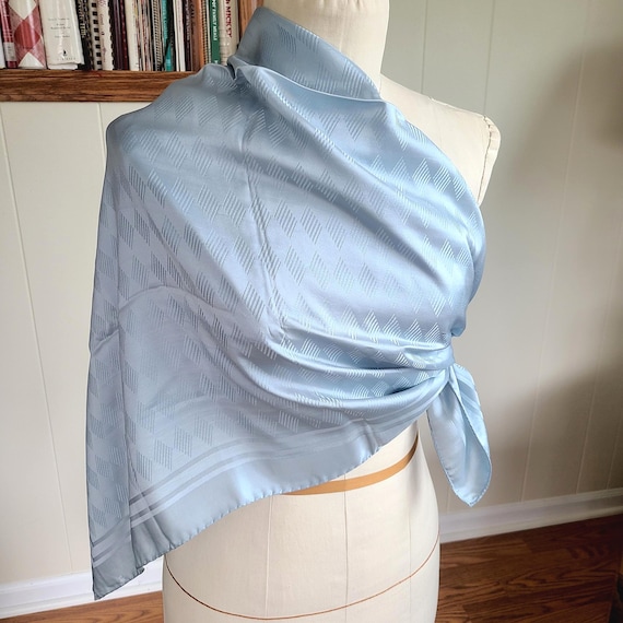 NOS Larioseta Ice Blue Italian Silk Scarf, Light Gray Designer Scarf