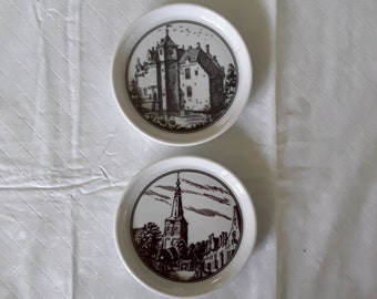 Maastricht Mosa Collectible Trinket Dish Set of 2, Porcelain Delft City Scene Miniature Dish, Holland Landscape Art Decor