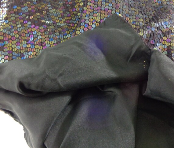NOS Sequin Top, Black Short Sleeve Silk and Sequi… - image 4