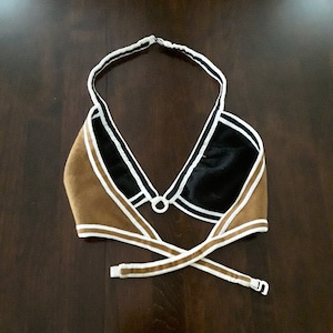 Reversible Bikini Top, 70&#39;s Sexy Triangle Swim Top, Black or Brown Retro Swimwear, Vacation Must Have, Black Brown White Bra Top
