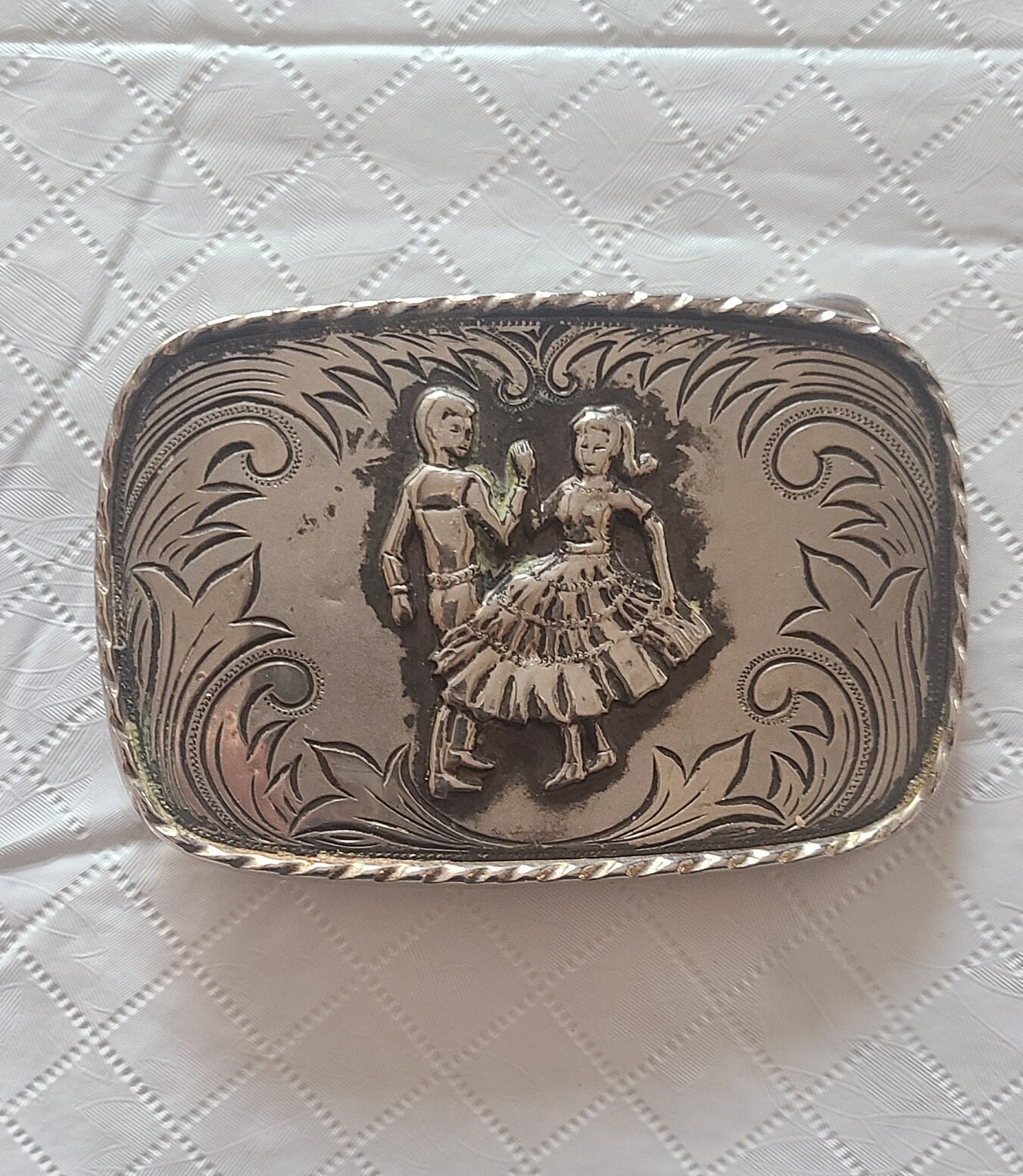 Vintage Western Silver Tone Belt Buckle, Square Dancing  display picture 1