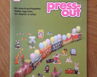 Vintage Easter Decor, Easter Egg Train Press Out Kit, 1985 Children's Easter Activity Craft by Golden Book, Unique Easter Gift