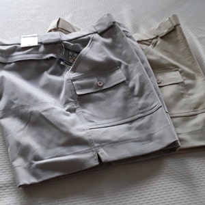 NOS Men&#39;s Short Hiking Shorts Vintage, 1980s Windham Pointe Flexible Fabric Shorts Size 36 Light Beige or Gray