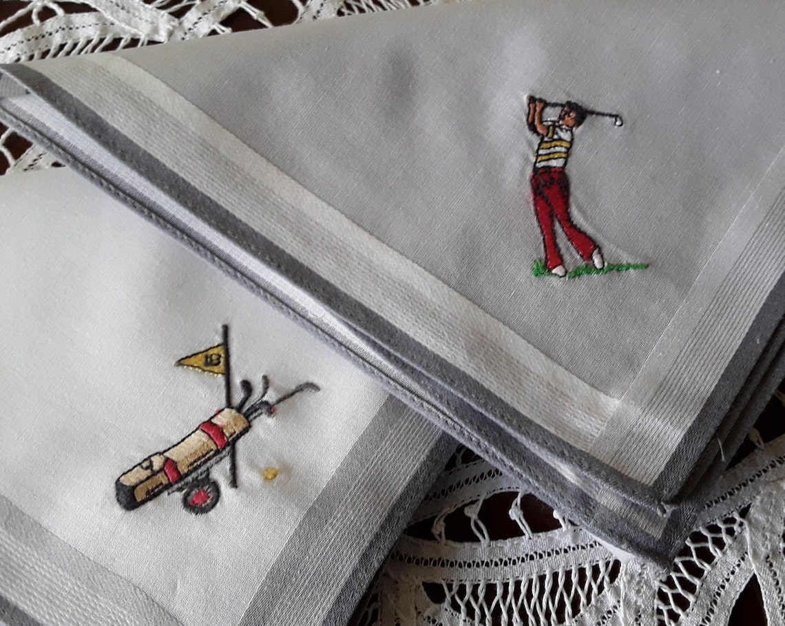 Embroidered Golf Themed Handkerchiefs Vintage Golf Etsy