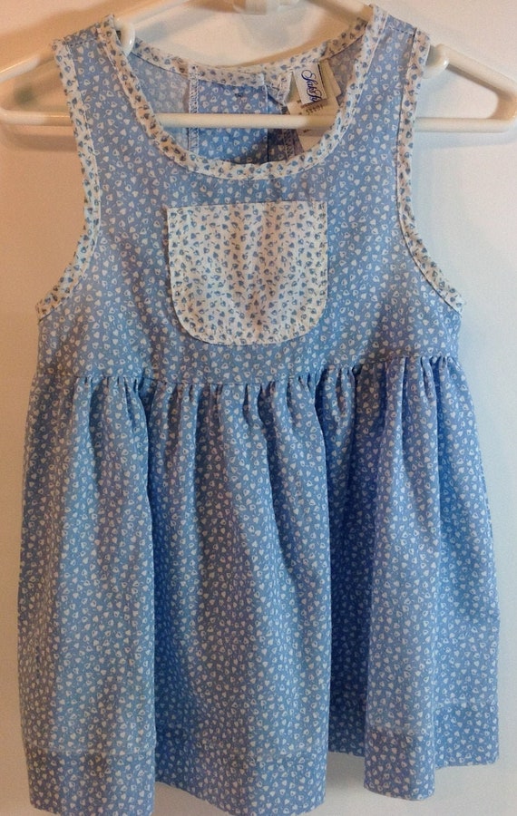 Vintage Toddler Girls' Dress, 1980s Blue & White S
