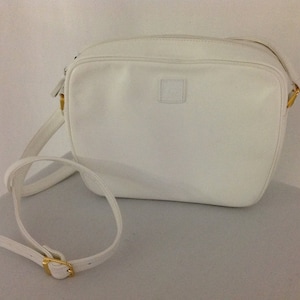 Bolso de hombro vintage de piel blanca, bolso de verano de diseñador de los años 80, bolso blanco Calderón de Anne Klein, regalo para ella