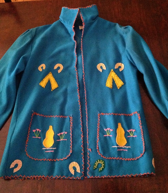 Vintage Mexican Wool Jacket, Turquoise Mid Centur… - image 3