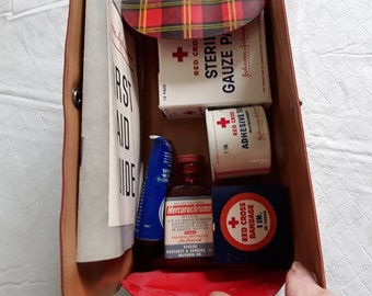 Vintage Johnson & Johnson First Aid Kit with Medical Supplies, Emergency First Aider Kit for Boating, Medical Collectible with Contents
