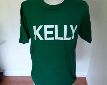 Kelly Personalized Named T-Shirt, Unisex Green Short Sleeved Tee, 80s Springfield Tires Advertising Logo Wear, Size Large
