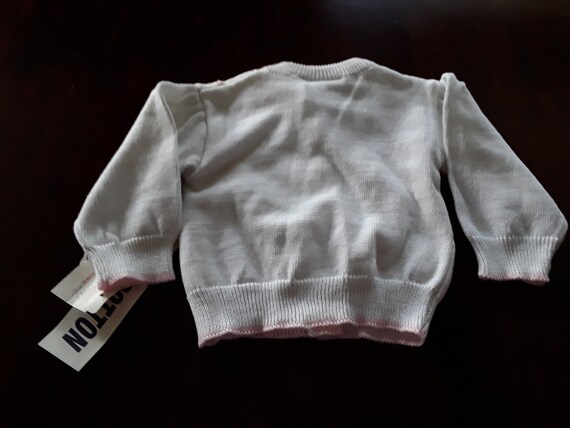 NOS Baby Girls/' Sweater Set White New Born Cardigan Bonnet and Booties Set by Carriage Boutiques by Friedknit Creations