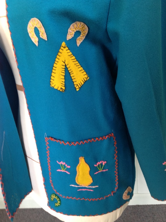 Vintage Mexican Wool Jacket, Turquoise Mid Centur… - image 5