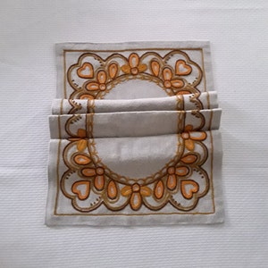 Vintage Norwegian Table Linens, Hand Embroidered Scandinavian Folk Art Table Runner with Hearts and Flowers, Earthtone Home Decor 29&quot; x 14&quot;