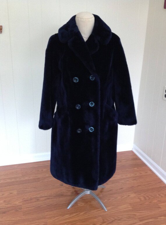 Women's Plush Coat, 1960s Fake Fur, Blue Coat with