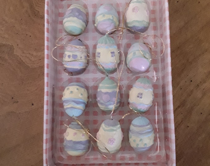 Miniature Pastel Easter Tree Ornaments, Boxed Spring Decor, Hand