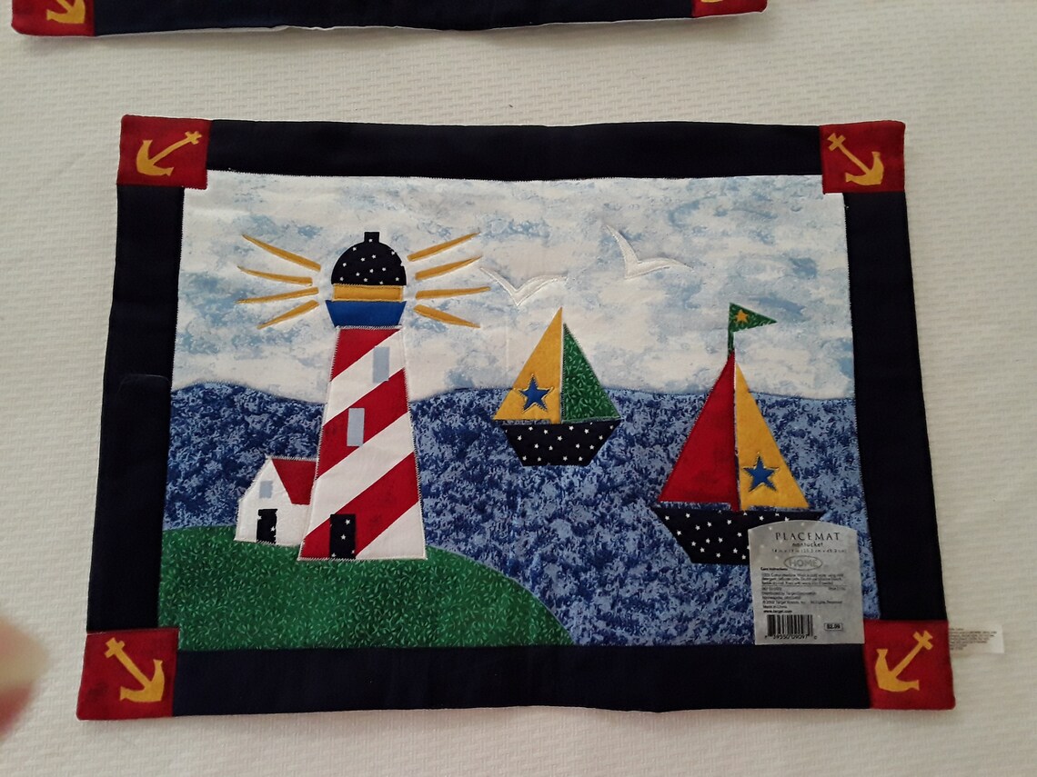 Nautical Placemats With Lighthouse and Sailboats Set of 3 Etsy