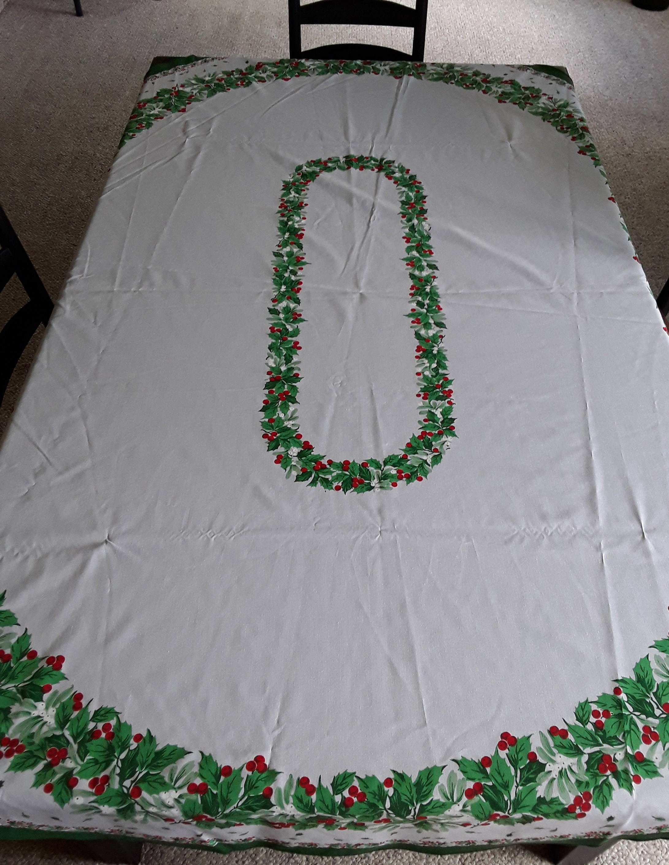 Vintage Holiday Tablecloth Oval Christmas Table Linens White Etsy
