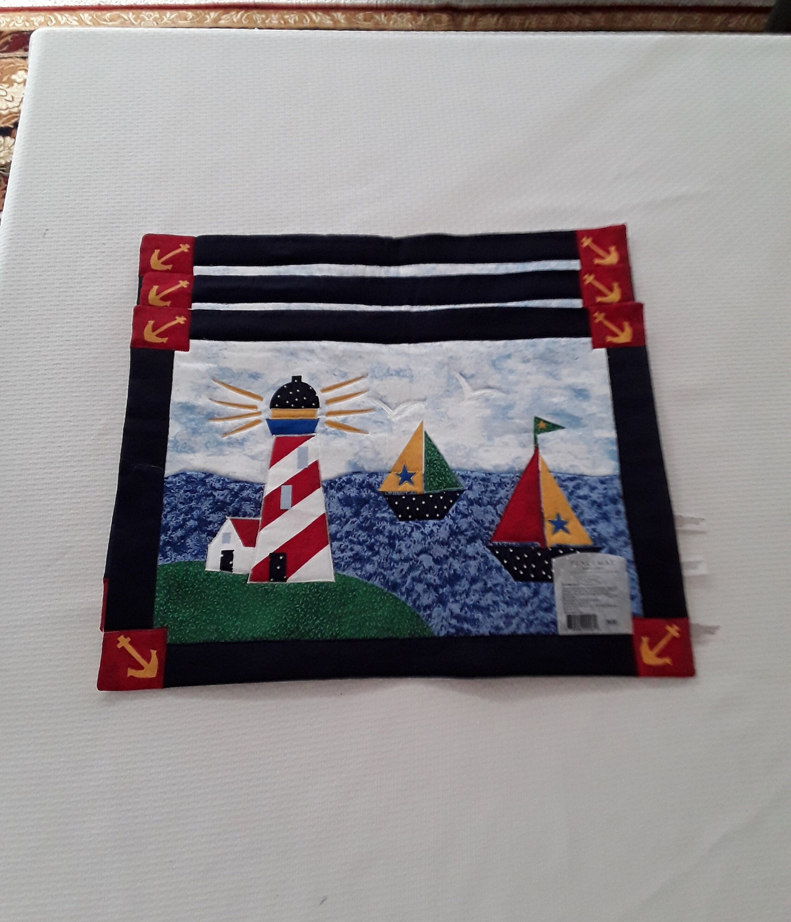 Nautical Placemats With Lighthouse and Sailboats Set of 3 Etsy
