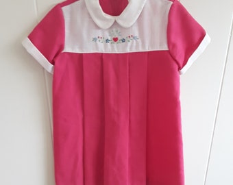 Girls' Short Sleeve Pink & White Dress, Ceil Ainsworth New York Embroidered Front Peter Pan Collar Size 6