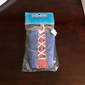 Red White & Blue Eyeglass Case, Denim Fabric Travel Case, Retro 70s Soft Eyeglass Case