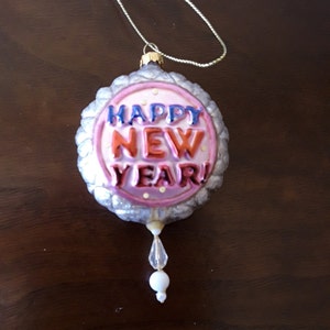 Happy New Year Ornament, Vintage Undated Christmas Tree Ornament, Pink Glam New Year's Decorations