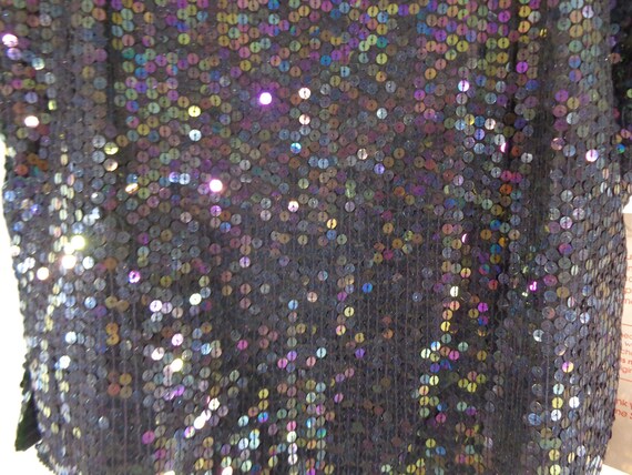 NOS Sequin Top, Black Short Sleeve Silk and Sequi… - image 2