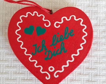 Ich Liebe Dich. German I Love You Heart Shaped Ornament, Doublesided Wood Heart Ornament German and English